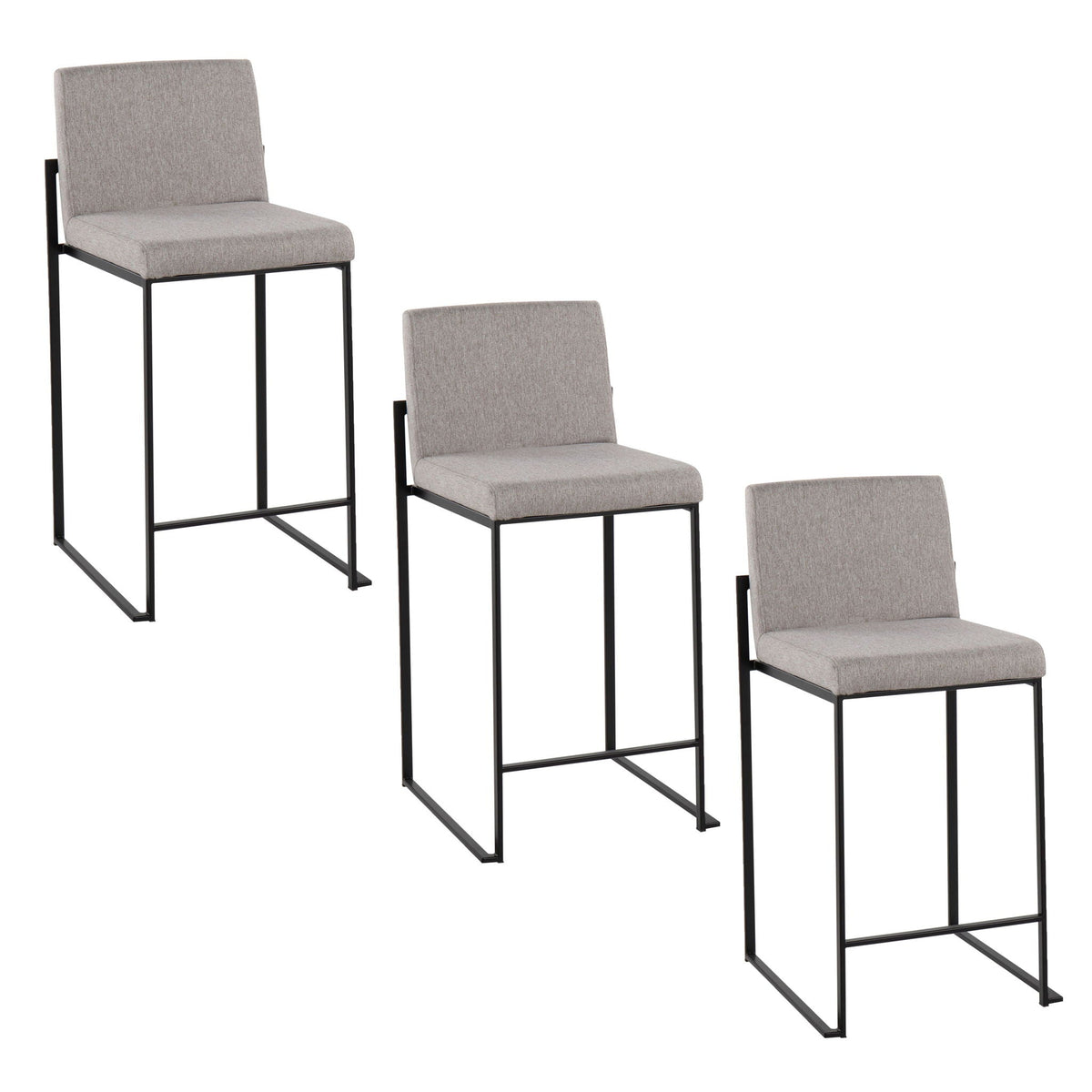 Fuji high-back counter stool in gray fabric with black metal frame, part of a stool set on Tampa Home & Garden Store