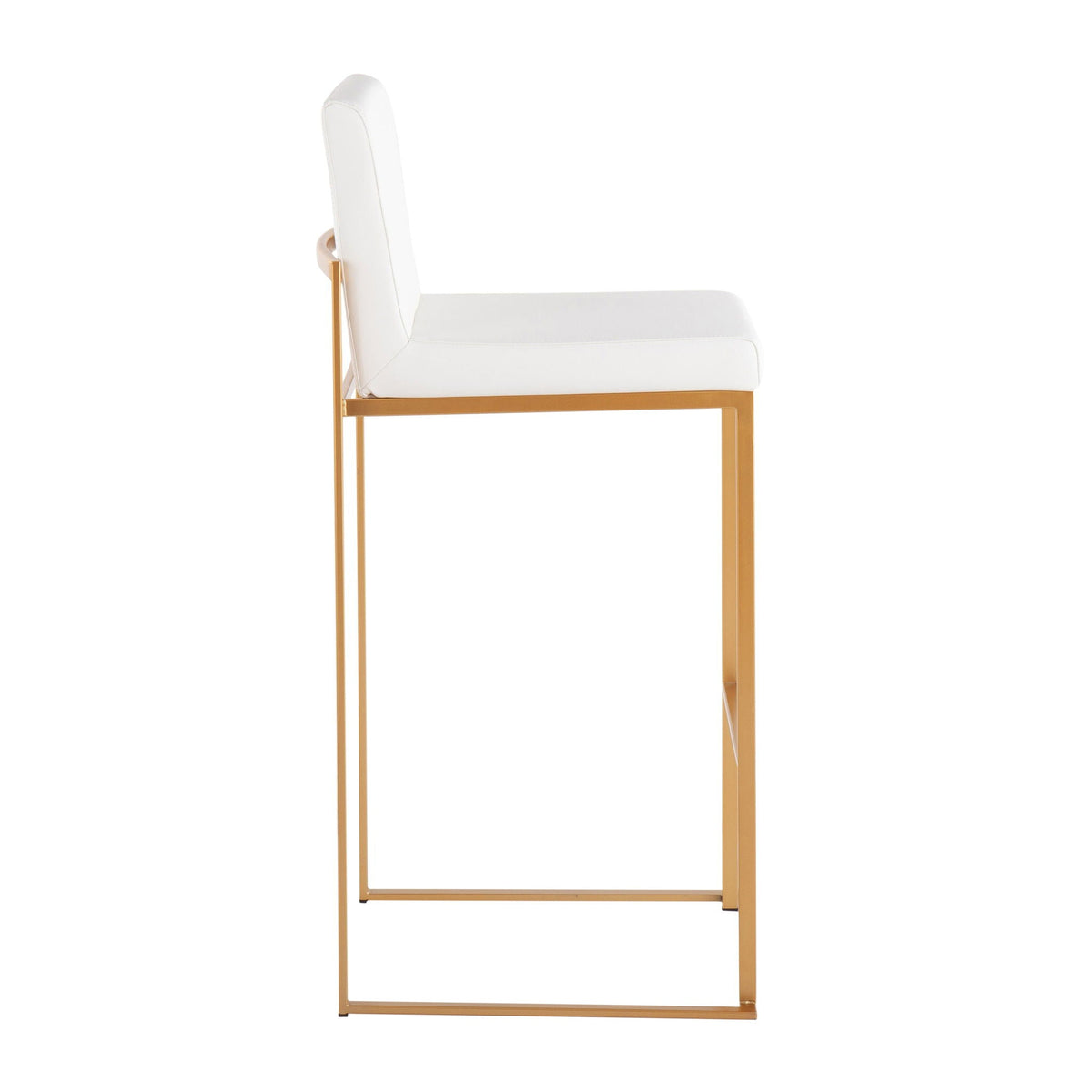 Contemporary high-back barstool, white upholstered seat/back, gold metal frame on Tampa Home & Garden Store