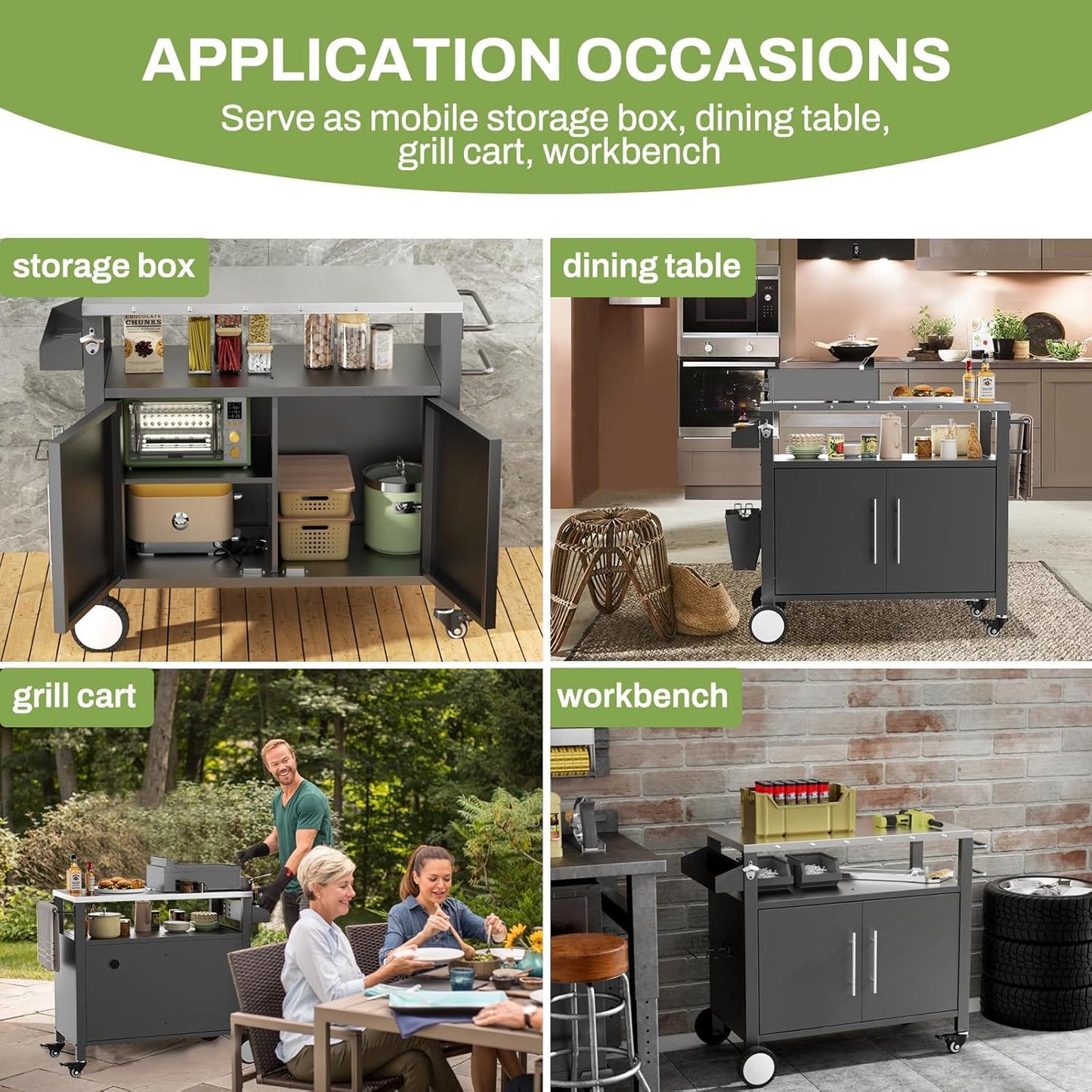Outdoor Grill Cart With Storage Rack and Shelf