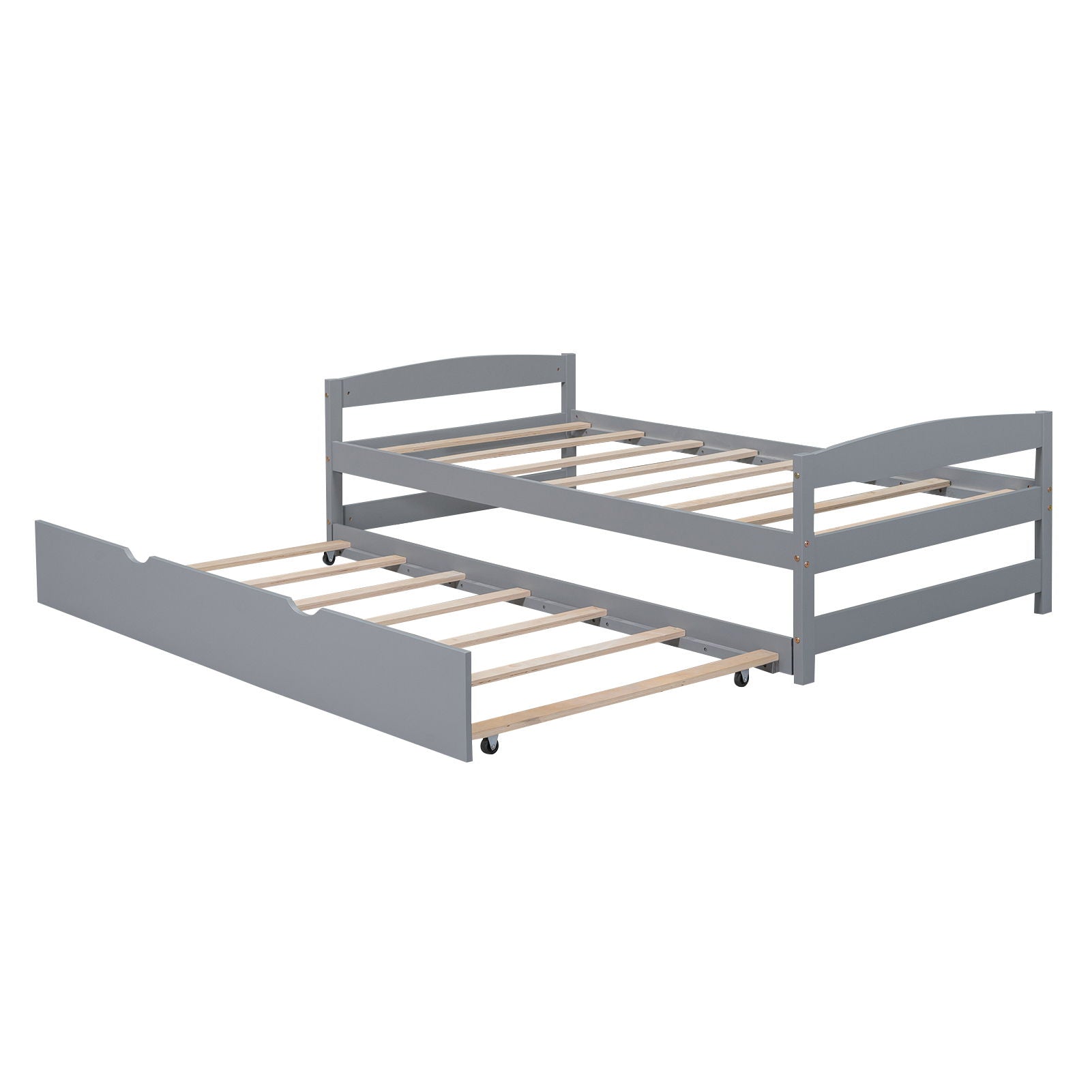 Platform bed with trundle by HouseOfZazla in grey finish and natural wood slats on casters on Tampa Home & Garden Store