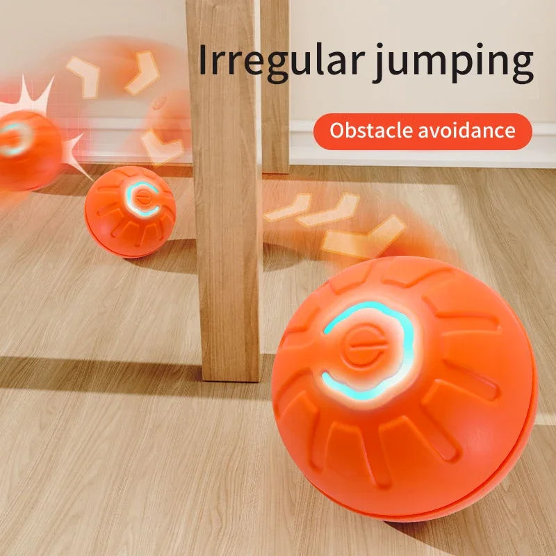 Orange interactive dog toy ball with blue LED ring, moving bouncing ball for pets on Tampa Home & Garden Store