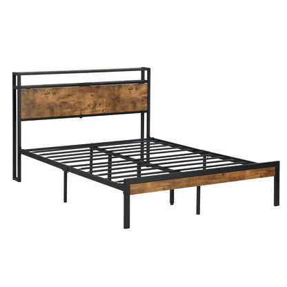 Platform bed frame with black metal and wood headboard, USB liner by Unique Piece Furniture on Tampa Home & Garden Store