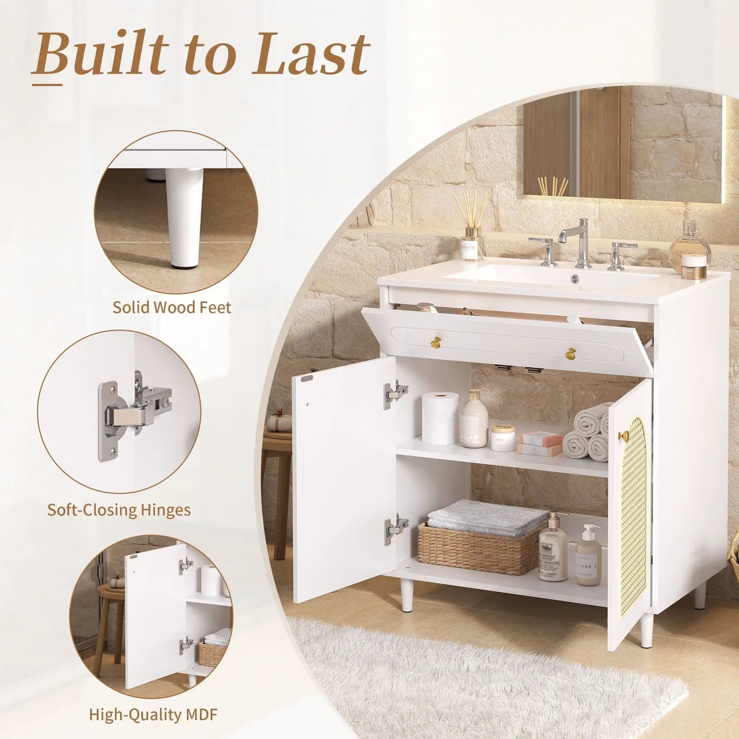 Modern Bathroom Vanity with Sink and Shelf
