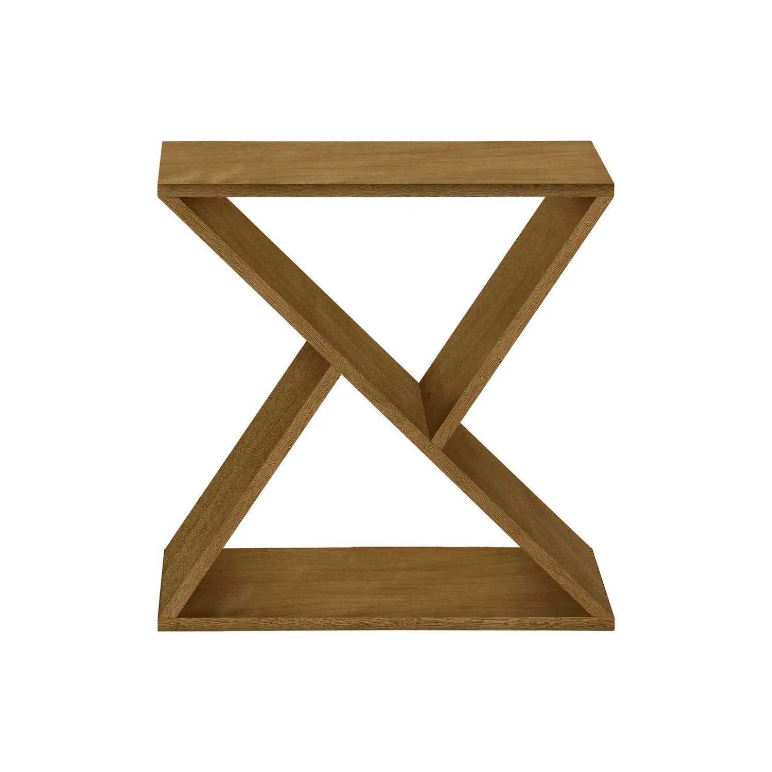 Accent Side Table in natural wood finish with sculptural X-frame legs, contemporary design on Tampa Home & Garden Store