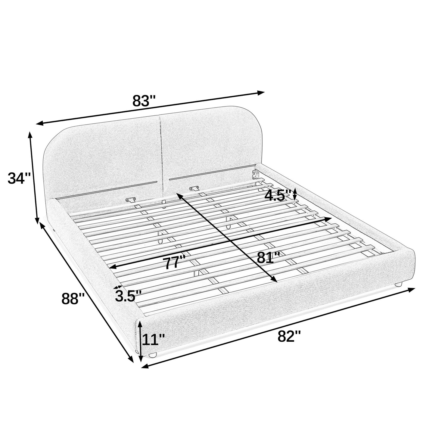 Modern King Size Bed and Upholstered Headboard