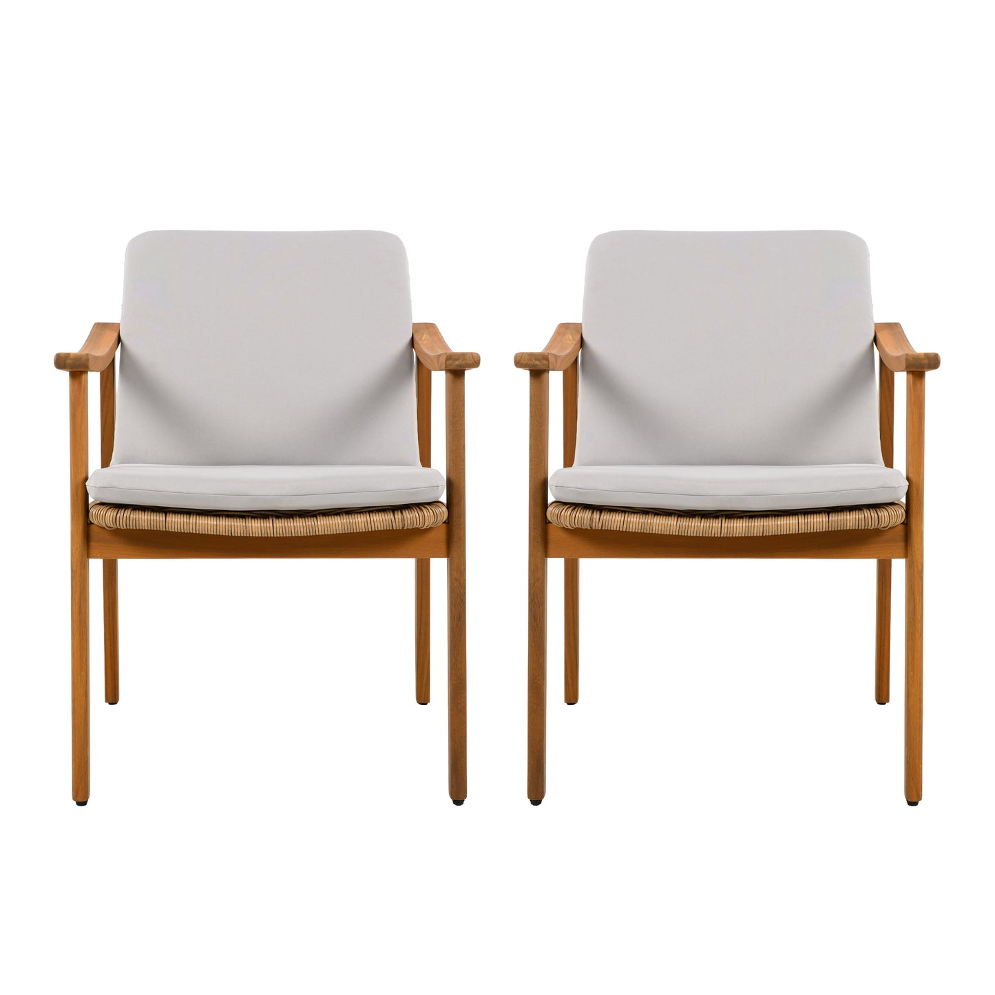 Outdoor dining chairs 2 with teak-acacia frames and light gray cushions HouseOfZazla on Tampa Home & Garden Store