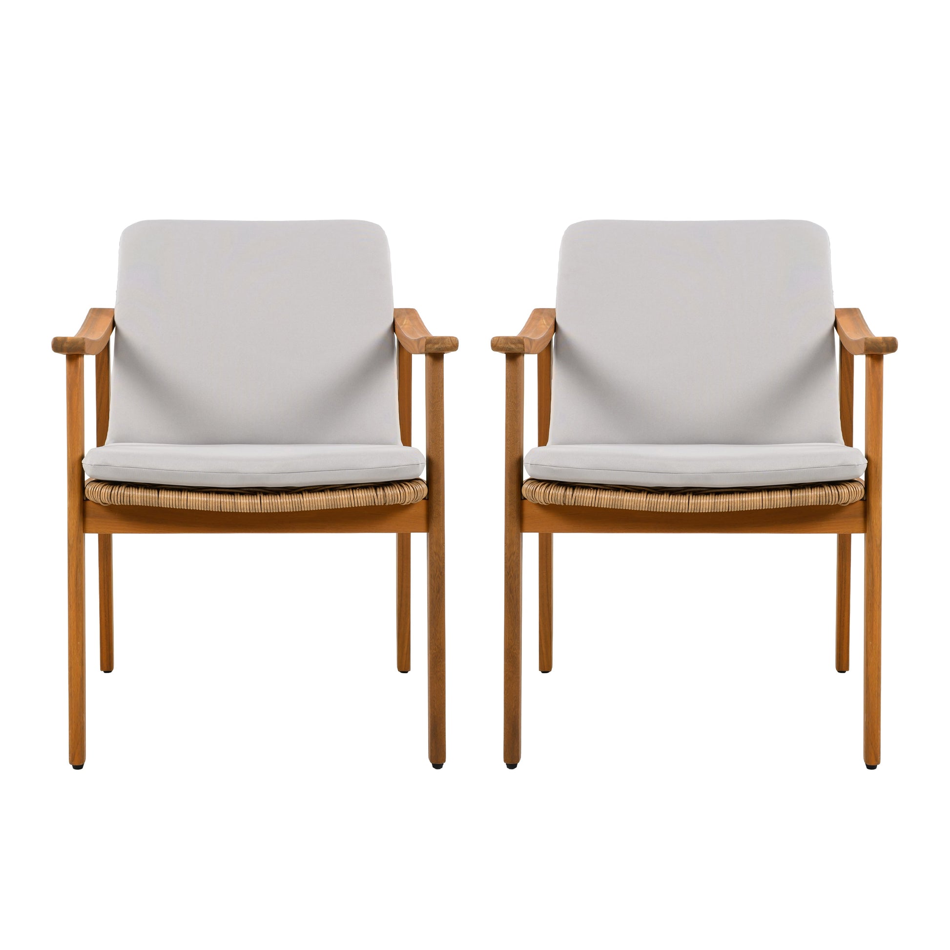 Outdoor dining chairs 2 with teak-acacia frames and light gray cushions HouseOfZazla on Tampa Home & Garden Store