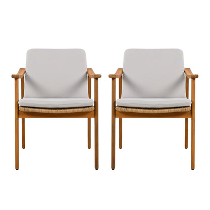 Outdoor dining chairs 2 with teak-acacia frames and light gray cushions HouseOfZazla on Tampa Home & Garden Store