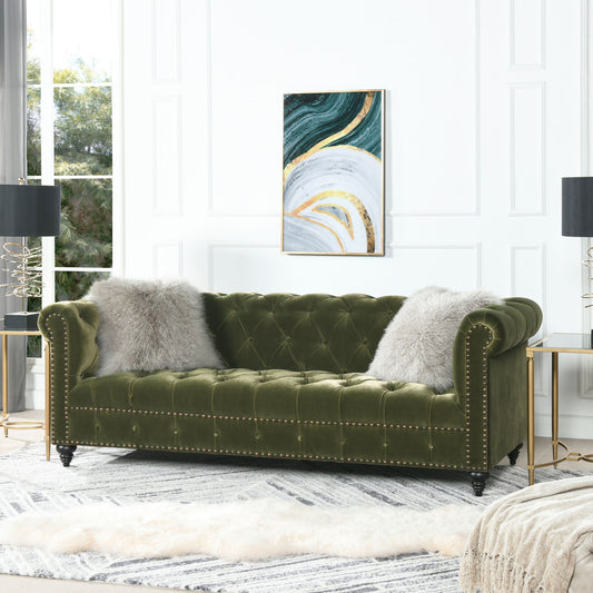 Alto Tufted Chesterfield Sofa emerald green velvet with nailhead trim by HouseOfZazla on Tampa Home & Garden Store