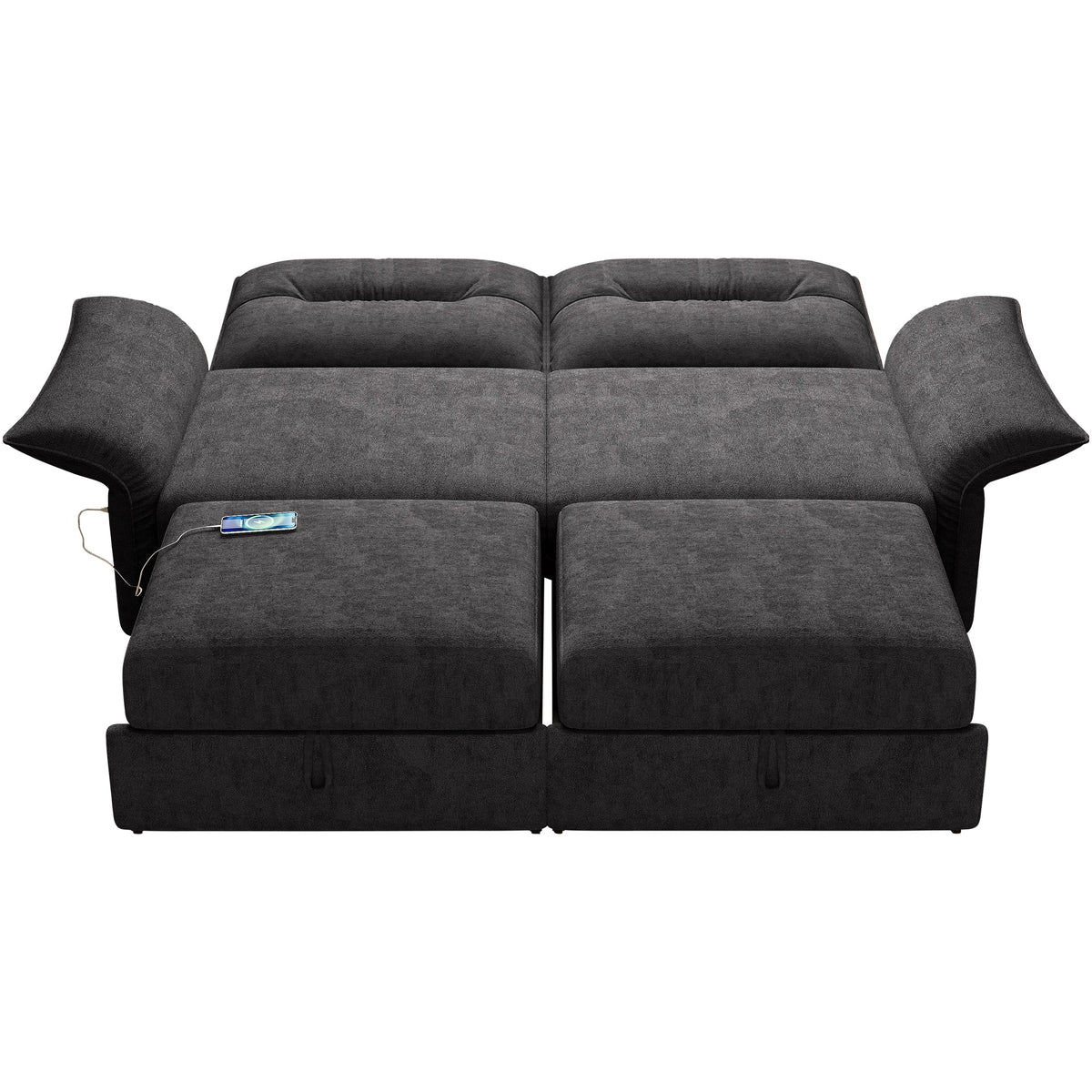 Sofa bed HouseOfZazla in grey plush fabric with 85-inch convertible design and two ottomans on Tampa Home & Garden Store