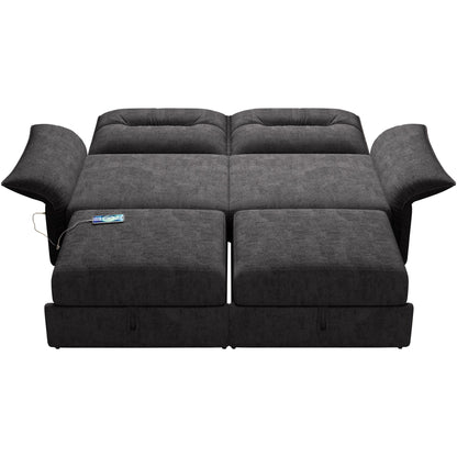 Sofa bed HouseOfZazla in grey plush fabric with 85-inch convertible design and two ottomans on Tampa Home & Garden Store