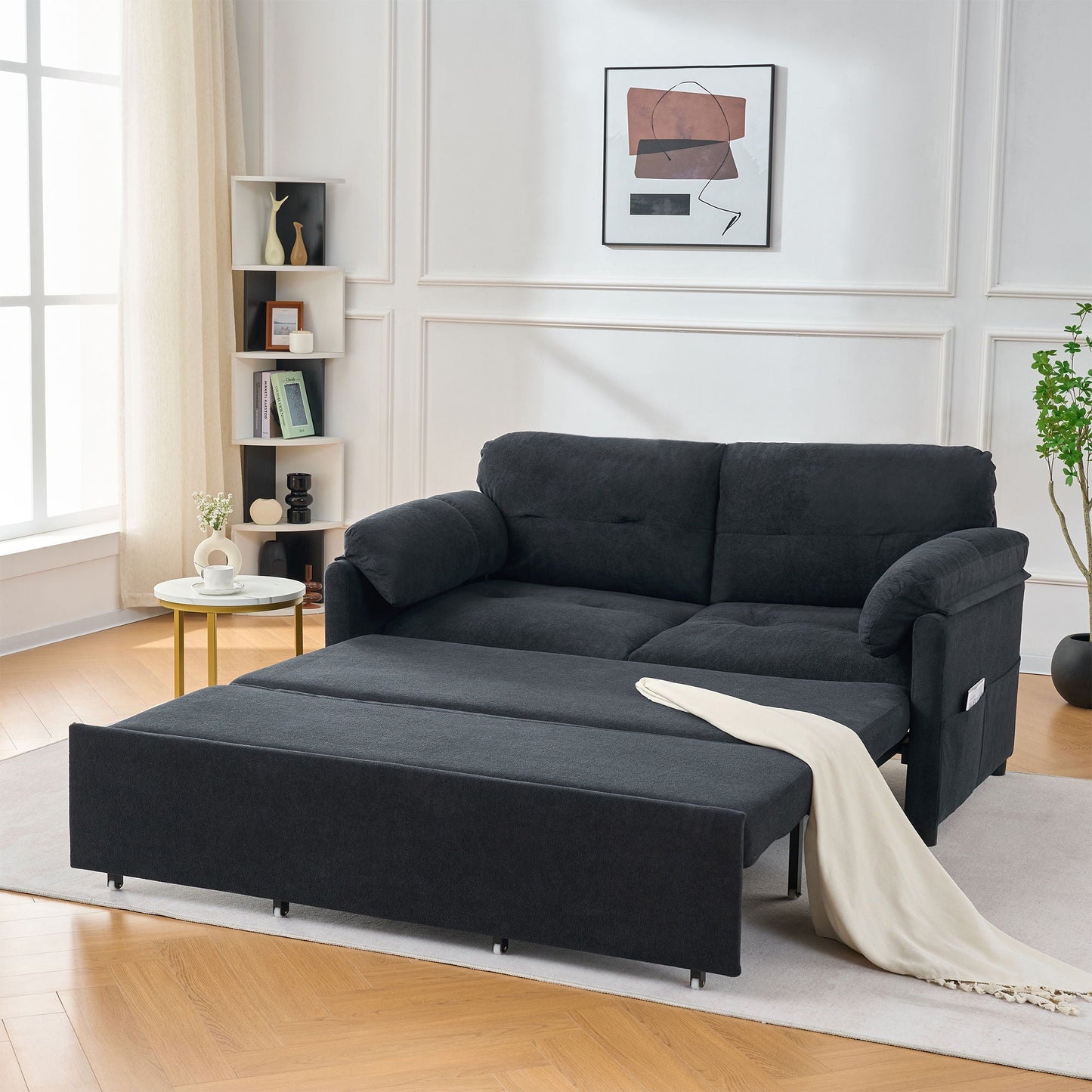 Convertible pull-out sofa bed in dark charcoal fabric with 3-in-1 design on Tampa Home & Garden Store