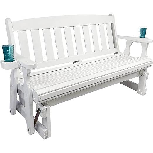 4ft Heavy Duty Amish Porch Glider Bench in White with Cupholders - Made in USA - Tampa Home & Garden Store