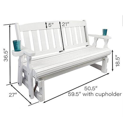 4ft Heavy Duty Amish Porch Glider Bench in White with Cupholders - Made in USA - Tampa Home & Garden Store