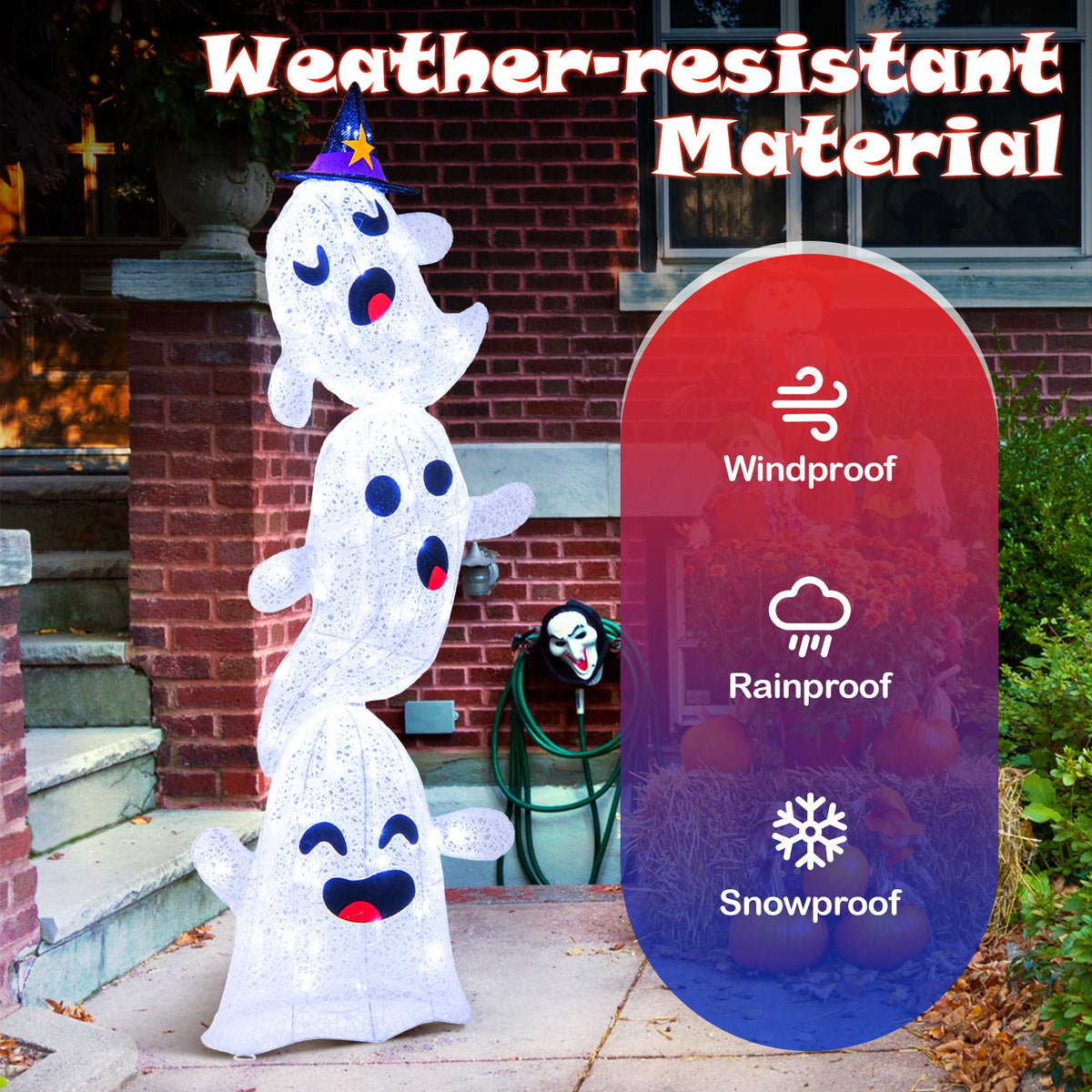 4 ft lighted standing Halloween decoration stacked ghosts with 120 LED lights DirectDeals on Tampa Home & Garden Store