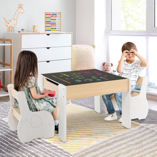 4-in-1 Wooden Activity Kids Table and Chairs with Storage and Detachable Blackboard - Tampa Home & Garden Store