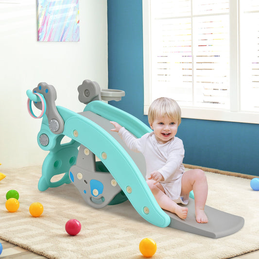 4-in-1 Toddler Slide and Rocking Horse Playset with Basketball Hoop-Blue - Tampa Home & Garden Store