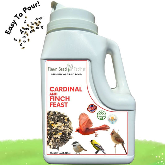 Flawn Seed Kits Cardinal & Finch Feast wild bird seed blend in white jug with pour spout on Tampa Home & Garden Store