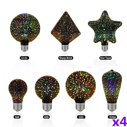 Stevvex 4pc 3D LED bulb set with stained glass firework finish for holiday decor on Tampa Home & Garden Store