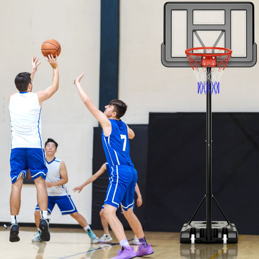 4.4-10 Feet Portable Basketball Hoop Adjustable with 2 Wheels and Fillable Base-Black - Tampa Home & Garden Store