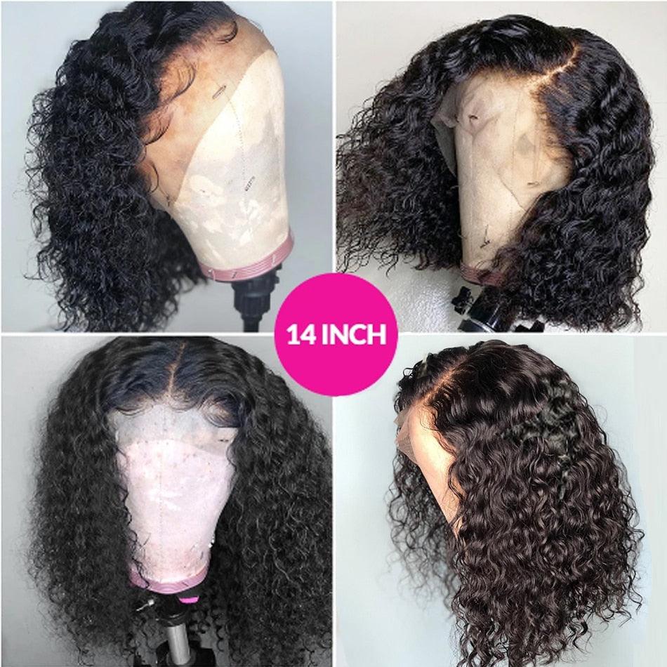 Stevvex 14in water wave short bob wig, black, Brazilian human hair on Tampa Home & Garden Store