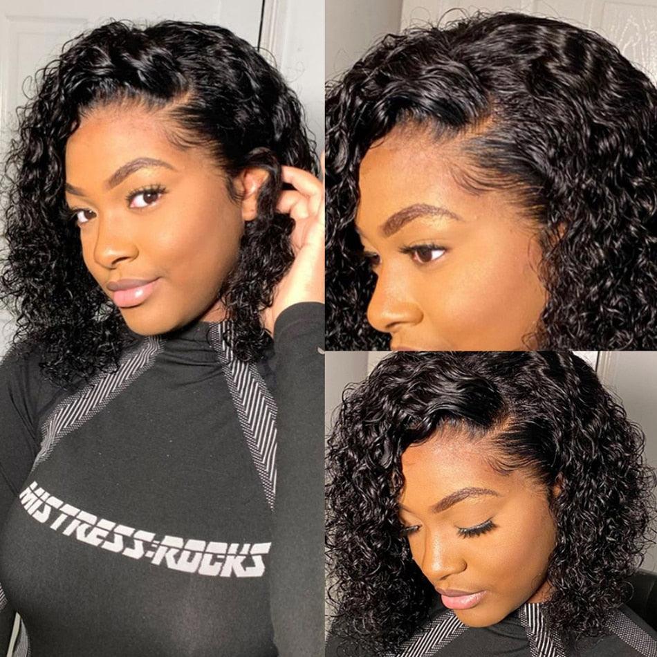 4X4 Water Wave Short Bob Wig Stevvex, 8-12in Brazilian human hair, baby hairs, Jerry curl on Tampa Home & Garden Store