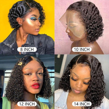 Stevvex 4x4 Water Wave Short Bob Wigs collage in 8/10/12/14in, black curly Brazilian human-hair on Tampa Home & Garden Store