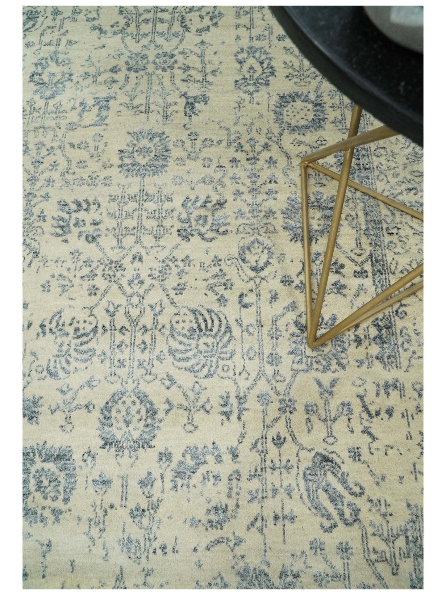 4x6 Fine Hand Knotted Beige and Gray Traditional Vintage Persian Style Antique Wool and Silk Rug | AGR14 - Tampa Home & Garden Store