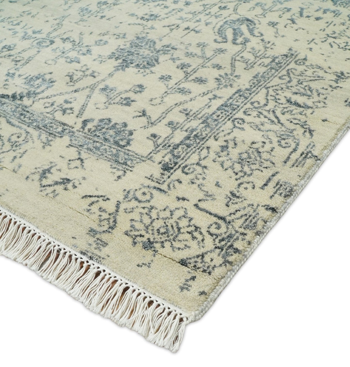 4x6 Fine Hand Knotted Beige and Gray Traditional Vintage Persian Style Antique Wool and Silk Rug | AGR14 - Tampa Home & Garden Store