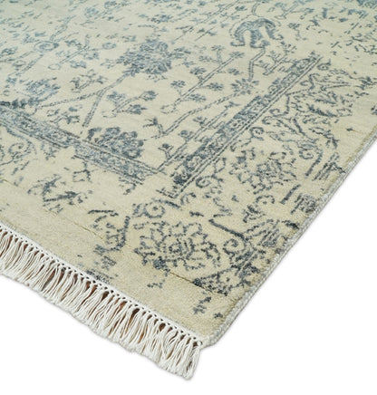 4x6 Fine Hand Knotted Beige and Gray Traditional Vintage Persian Style Antique Wool and Silk Rug | AGR14 - Tampa Home & Garden Store