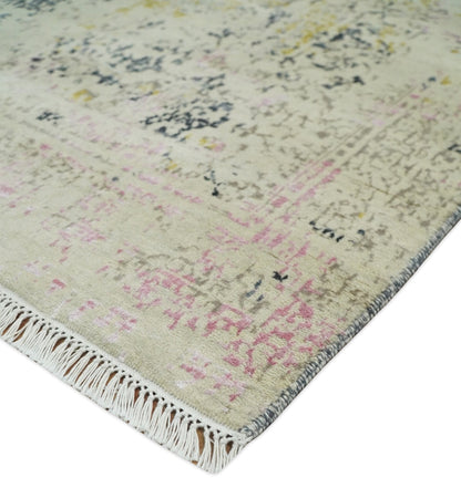 4x6 Fine Hand Knotted Gold, Gray and Ivory Modern Abstract Wool and SIlk Area Rug | AGR17 - Tampa Home & Garden Store