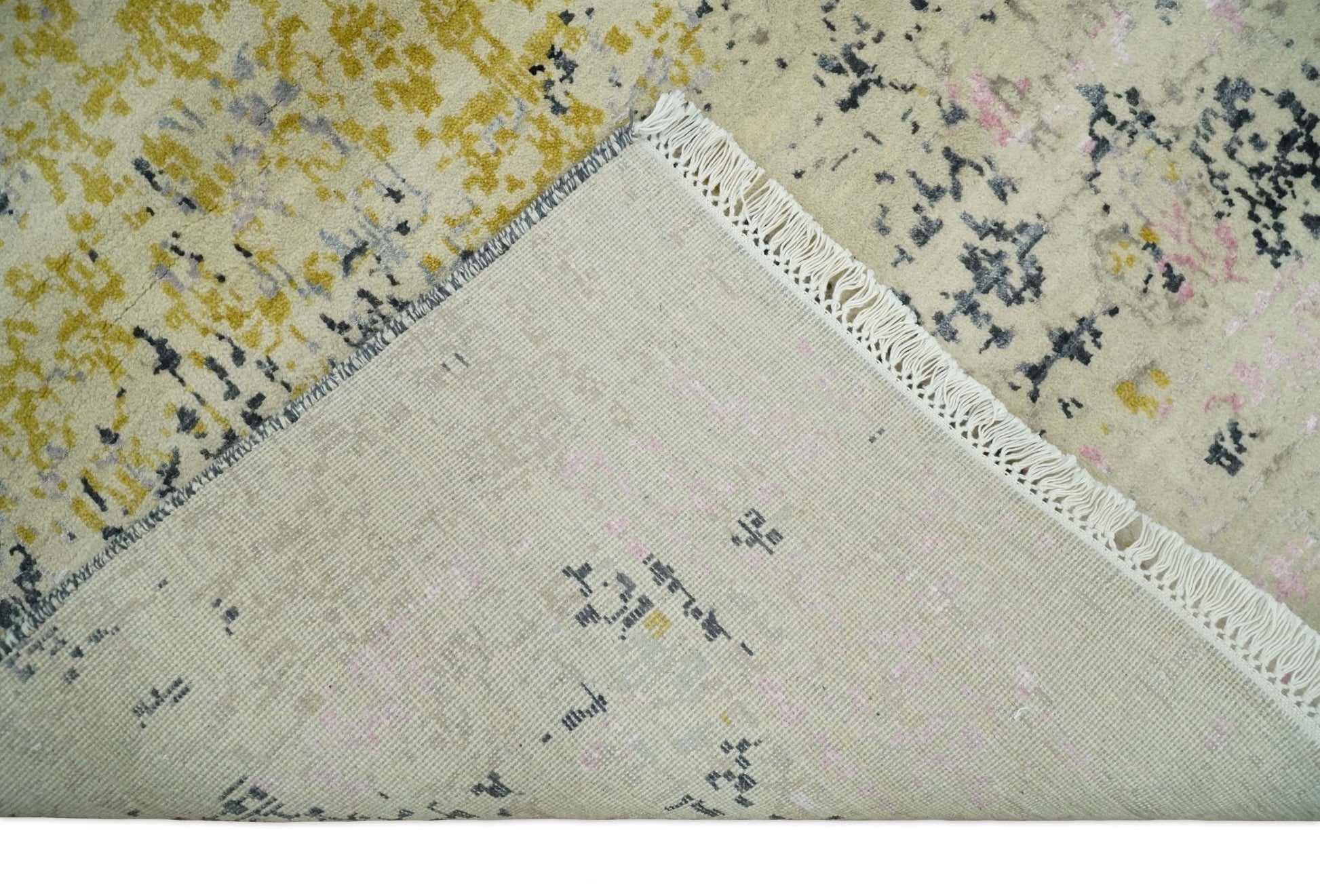 4x6 Fine Hand Knotted Gold, Gray and Ivory Modern Abstract Wool and SIlk Area Rug | AGR17 - Tampa Home & Garden Store
