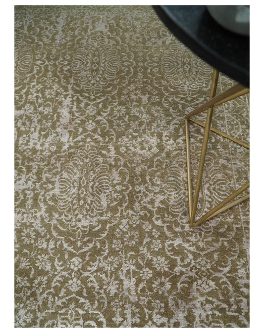 4x6 Fine Hand Knotted Olive and Silver Traditional Vintage Persian Style Antique Wool and SIlk Rug | AGR16 - Tampa Home & Garden Store