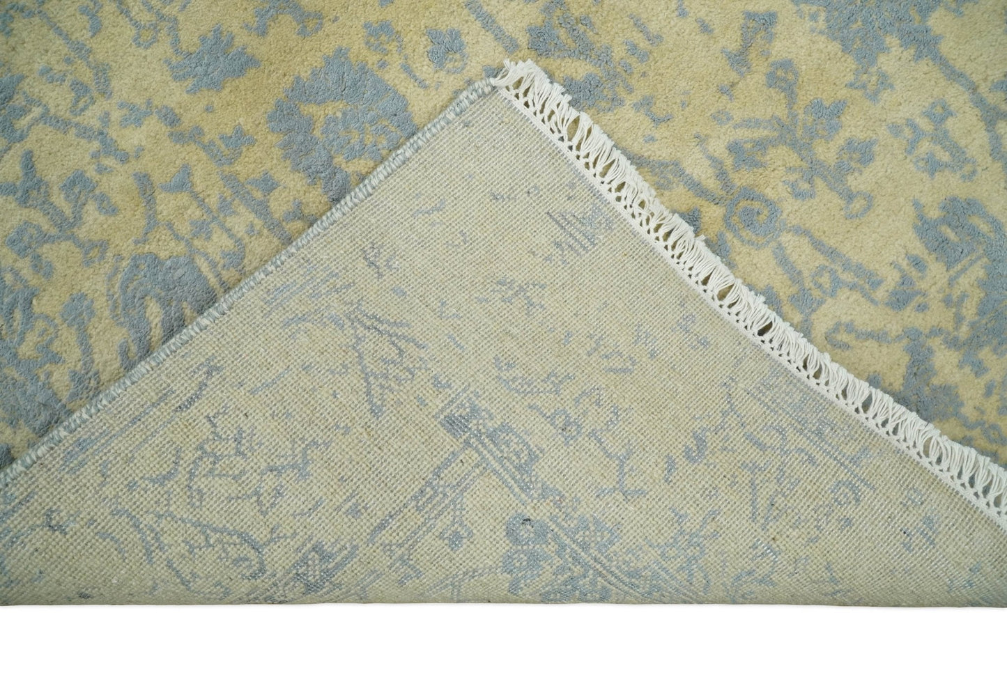 Alfombra antigua de lana y seda, estilo persa, tradicional, anudada a mano, de 4x6, en oro y plata | AGR11