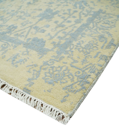 Alfombra antigua de lana y seda, estilo persa, tradicional, anudada a mano, de 4x6, en oro y plata | AGR11