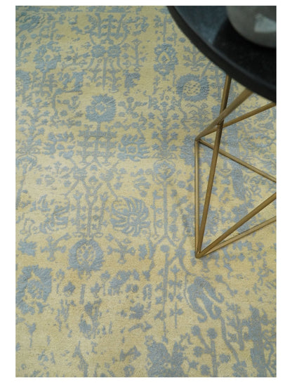 Alfombra antigua de lana y seda, estilo persa, tradicional, anudada a mano, de 4x6, en oro y plata | AGR11
