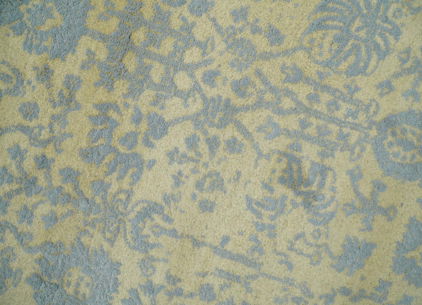 Alfombra antigua de lana y seda, estilo persa, tradicional, anudada a mano, de 4x6, en oro y plata | AGR11