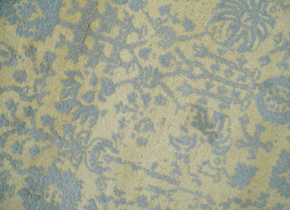 Alfombra antigua de lana y seda, estilo persa, tradicional, anudada a mano, de 4x6, en oro y plata | AGR11