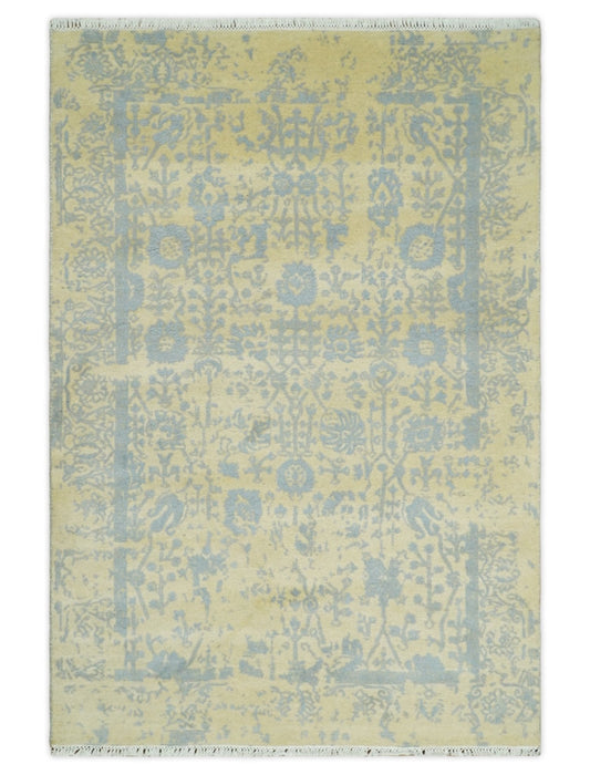 4x6 Fine Hand Knotted Gold and Silver Traditional Vintage Persian Style Antique Wool and Silk Rug | AGR11 - Tampa Home & Garden Store