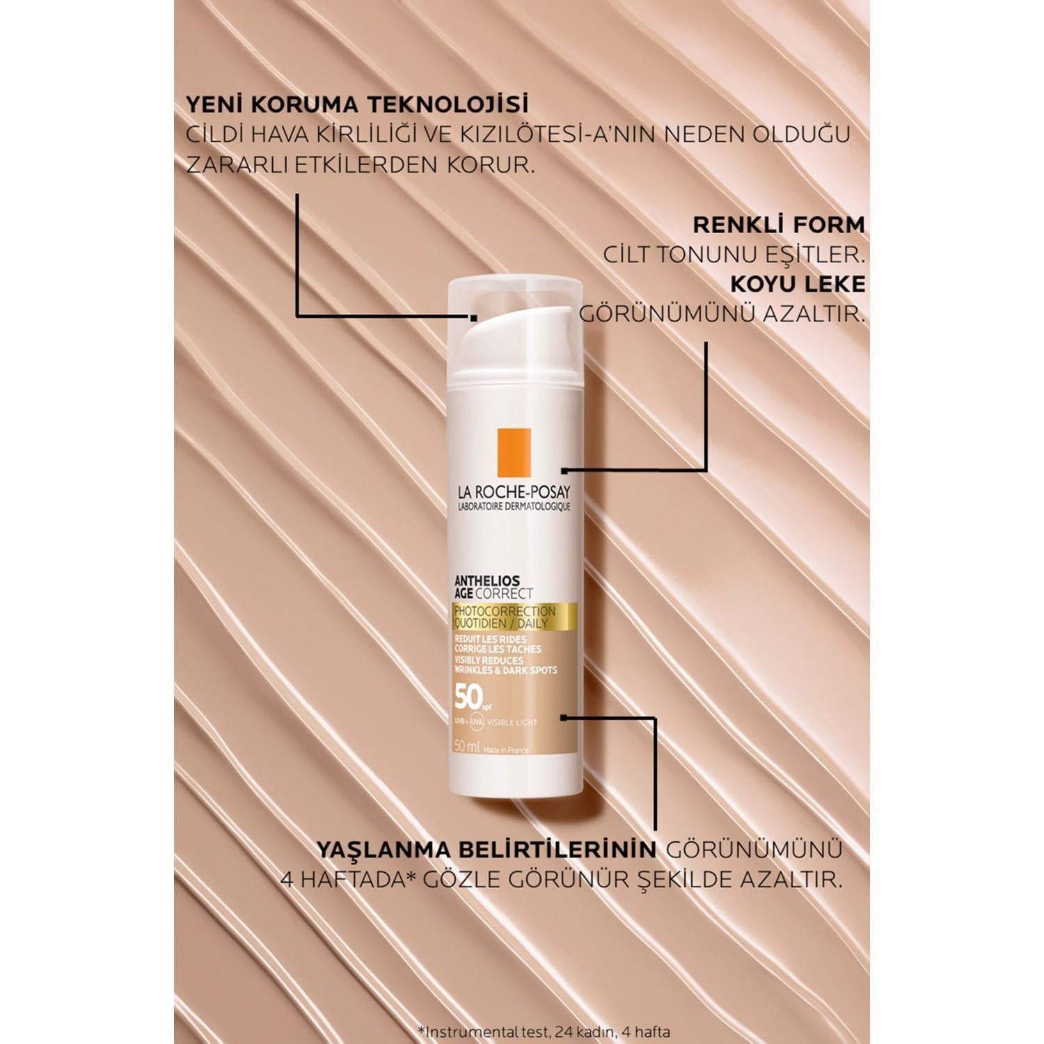 La Roche-Posay Anthelios Age Correct tinted cream SPF50+ foundation bottle with white pump on Tampa Home & Garden Store