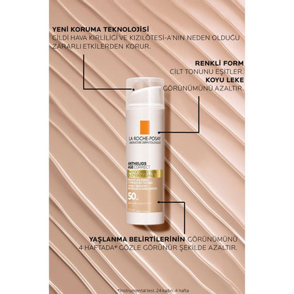 La Roche-Posay Anthelios Age Correct tinted cream SPF50+ foundation bottle with white pump on Tampa Home & Garden Store
