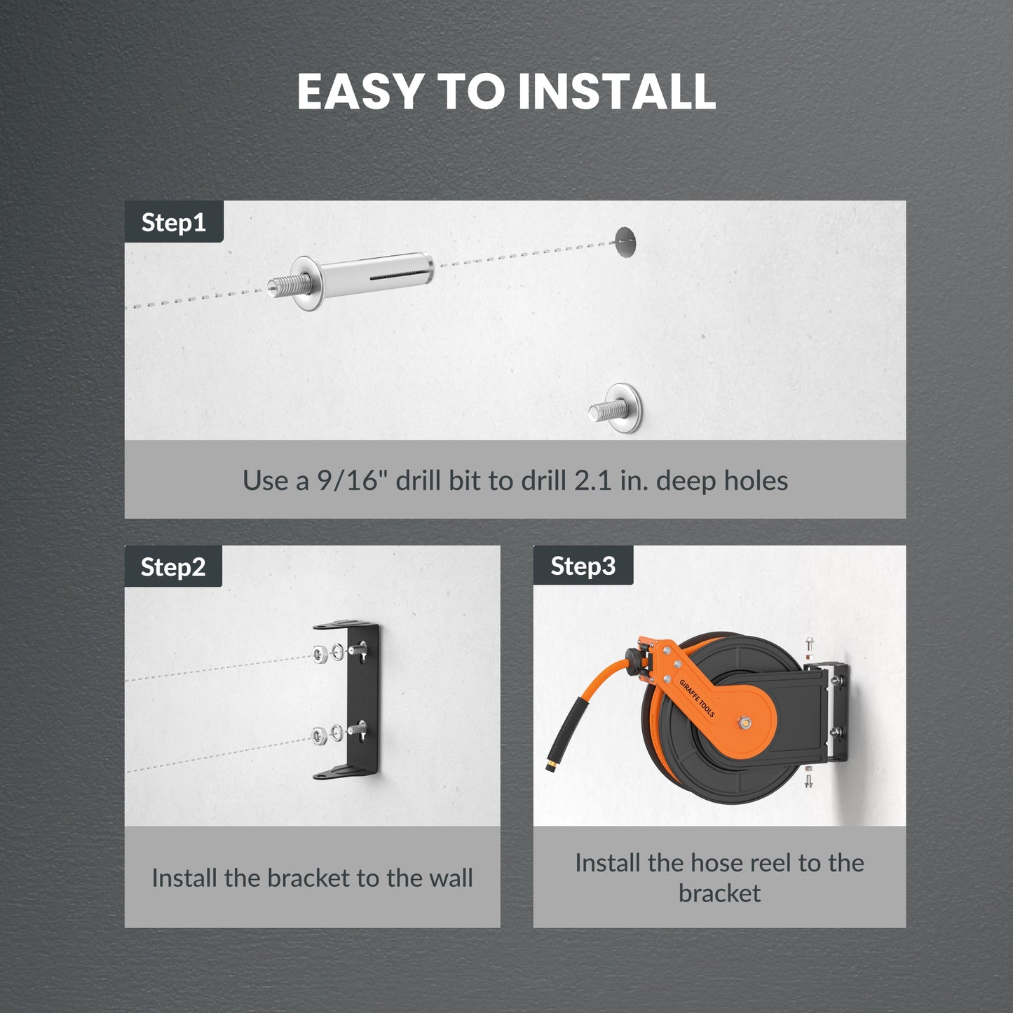 Enrouleur de tuyau d'air rétractable - Enrouleur en acier allié - 3/8 po