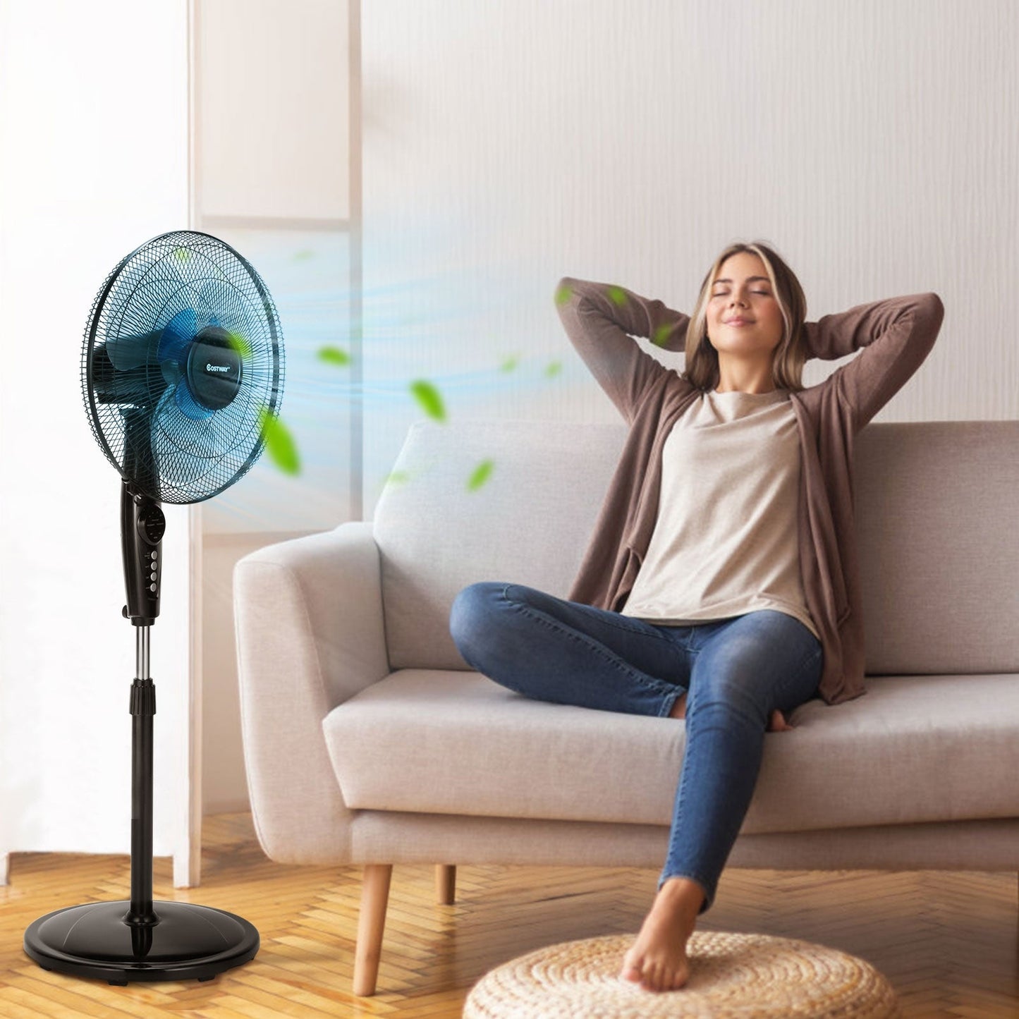 Ventilador de pie de 16 pulgadas de altura ajustable con oscilación silenciosa para el hogar y la oficina