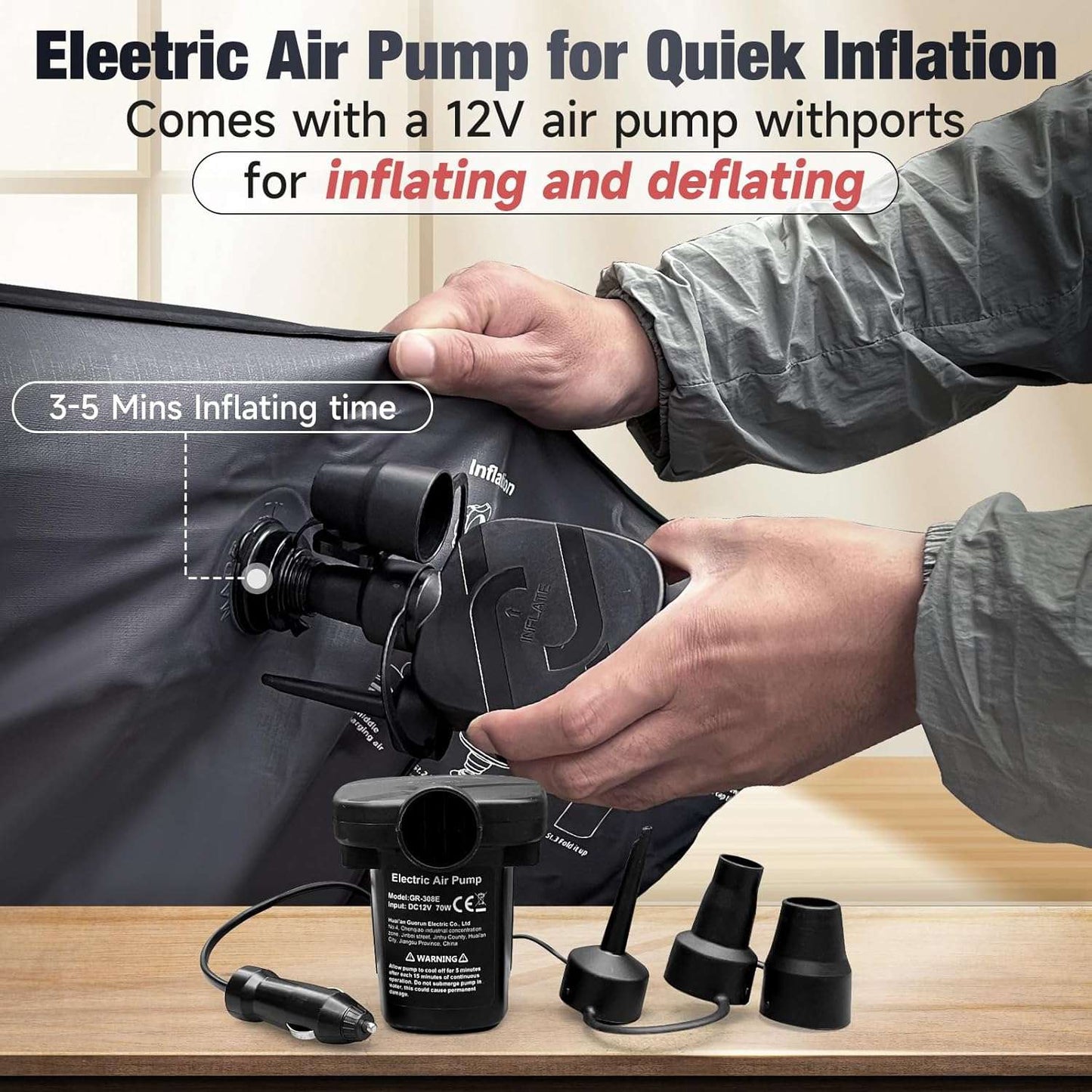 Backseat air mattress Dikasun Outdoor, black 24'' width, inflated with electric air pump on Tampa Home & Garden Store