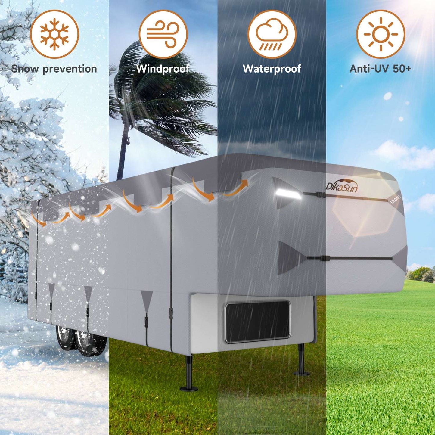 Dikasun Outdoor 7-layer 5th Wheel RV Cover windproof waterproof UV50+ protection on Tampa Home & Garden Store