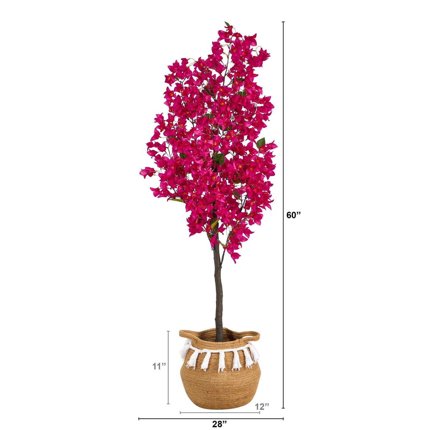 5’ Artificial Bougainvillea Tree with Handmade Jute & Cotton Basket with Tassels - Tampa Home & Garden Store