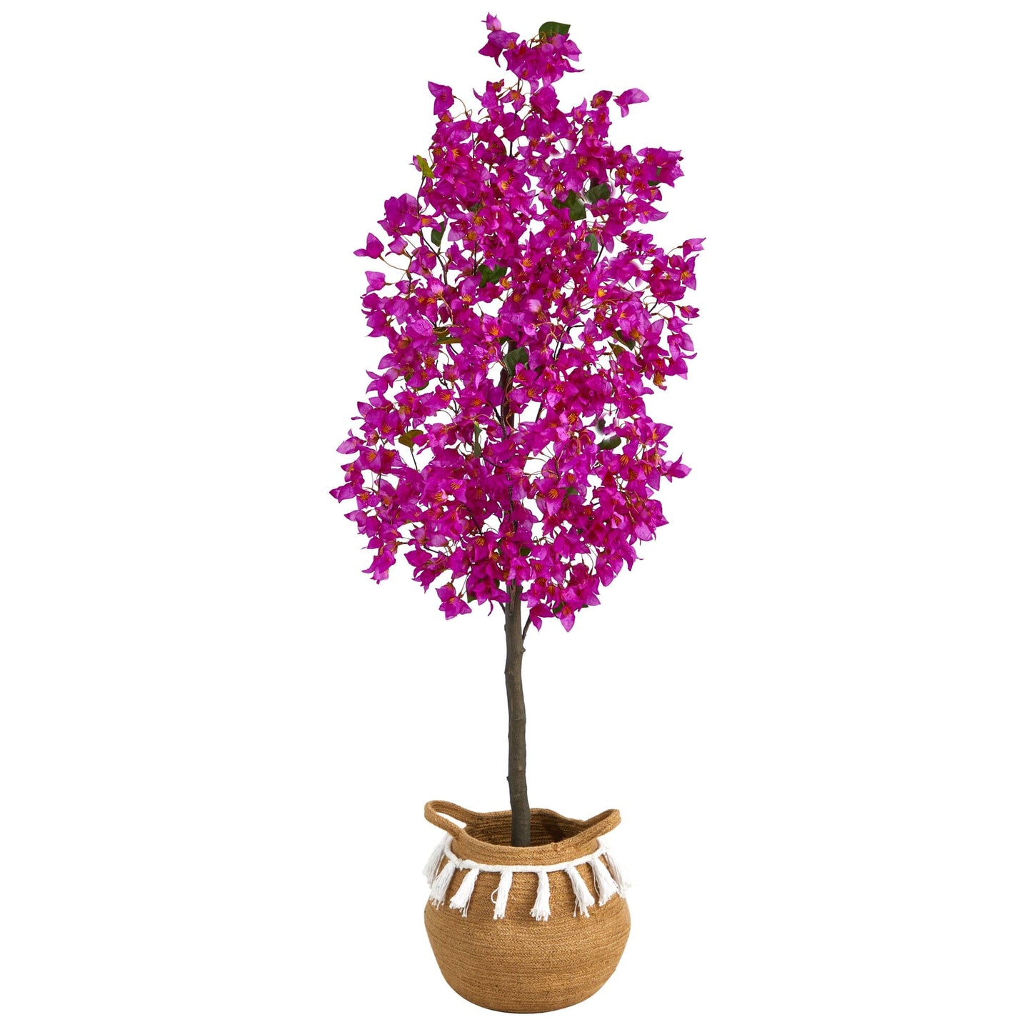 5’ Artificial Bougainvillea Tree with Handmade Jute & Cotton Basket with Tassels - Tampa Home & Garden Store