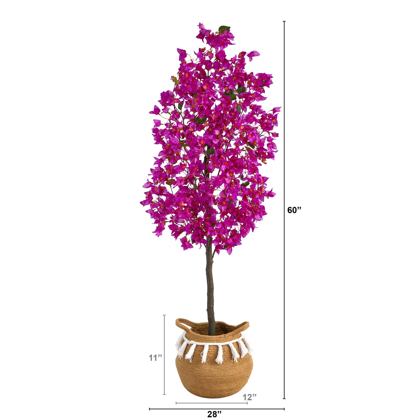 5’ Artificial Bougainvillea Tree with Handmade Jute & Cotton Basket with Tassels - Tampa Home & Garden Store