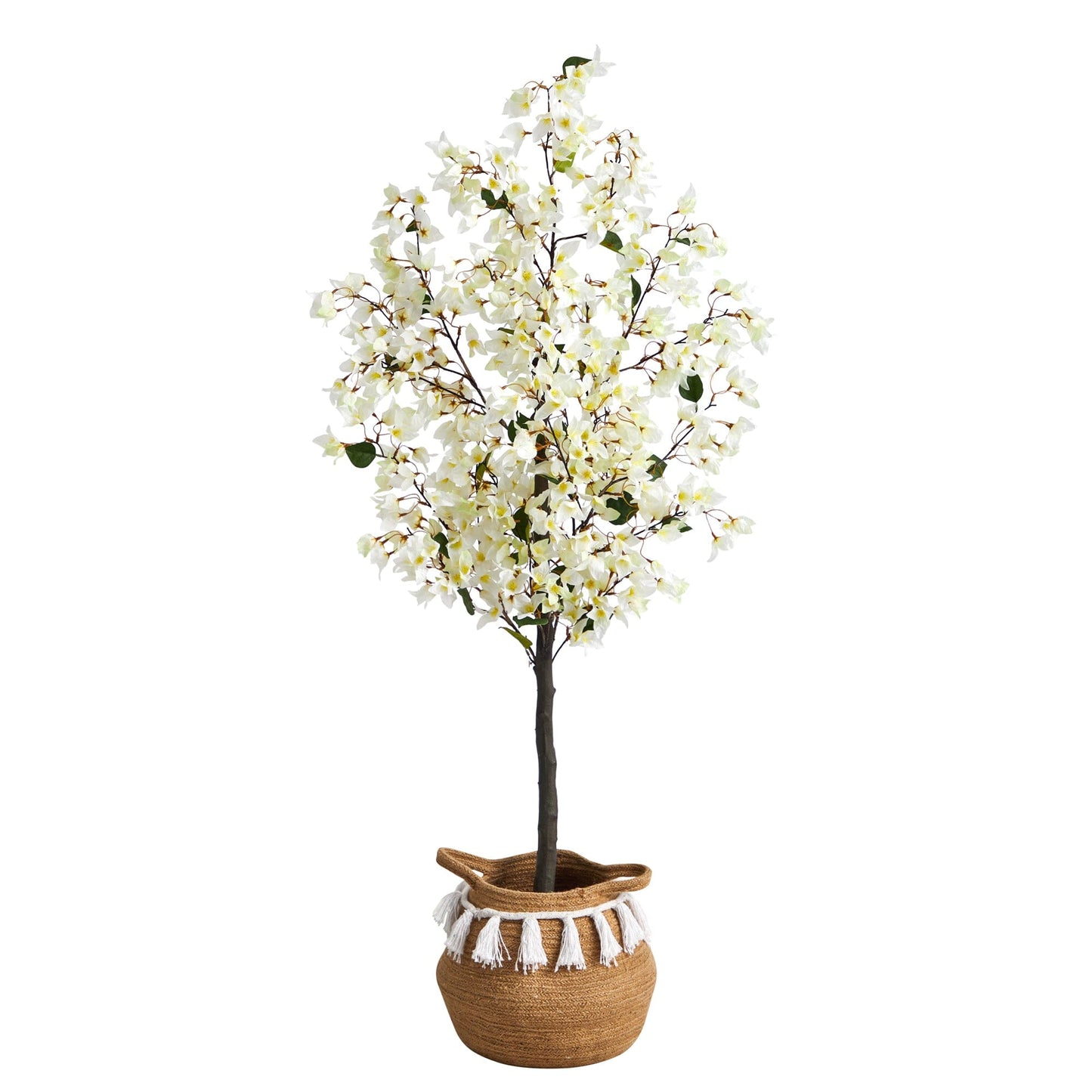 5’ Artificial Bougainvillea Tree with Handmade Jute & Cotton Basket with Tassels - Tampa Home & Garden Store