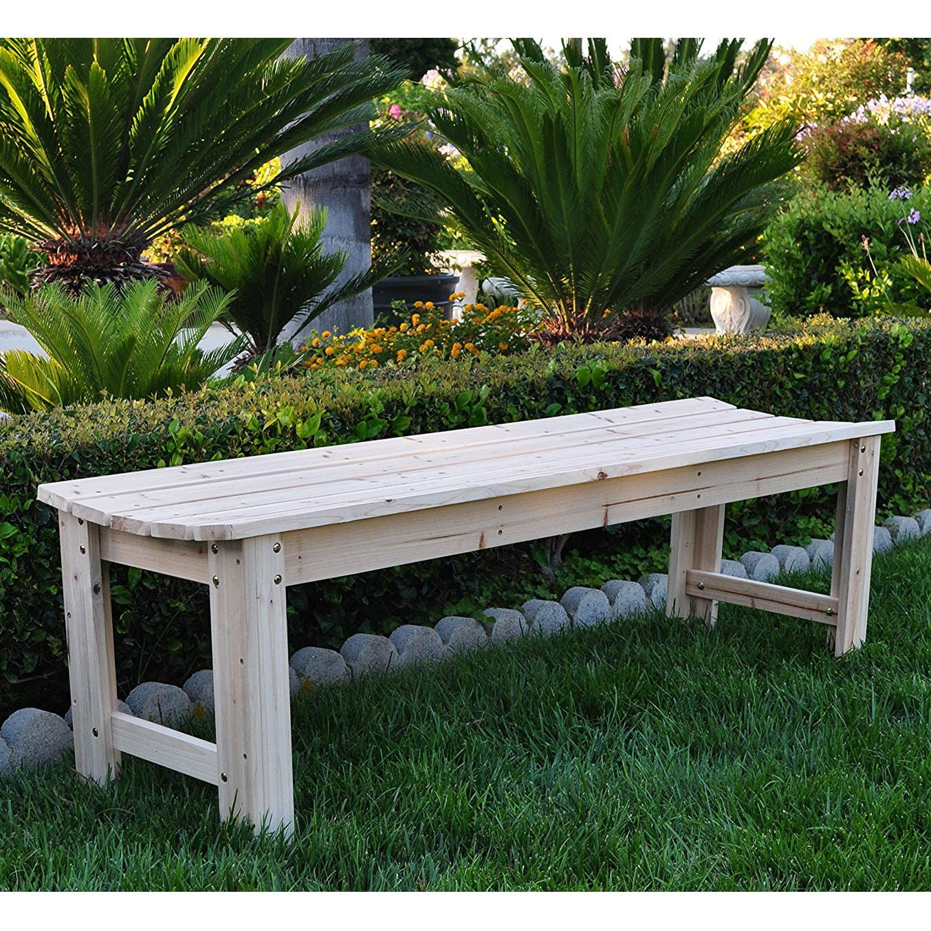 5-Ft Backless Garden Bench in Natural Yellow Cedar Wood - Tampa Home & Garden Store